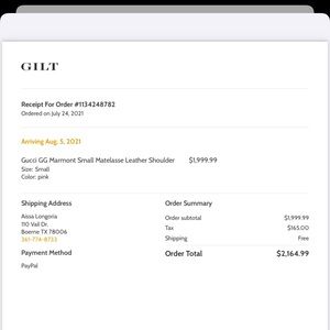 Reciept for GG bag